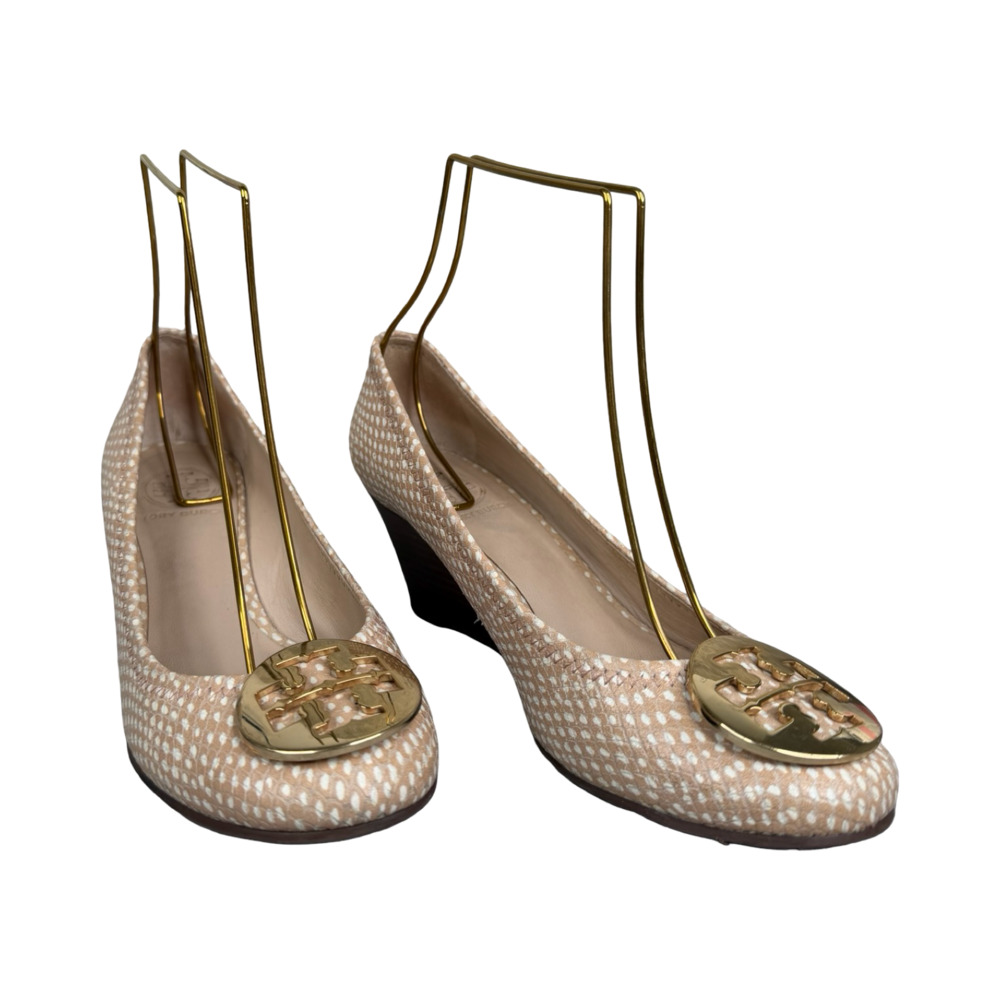 Tory Burch Sofia Embossed Leather Wedge Pumps Sz. 7 - Picture 4 of 5
